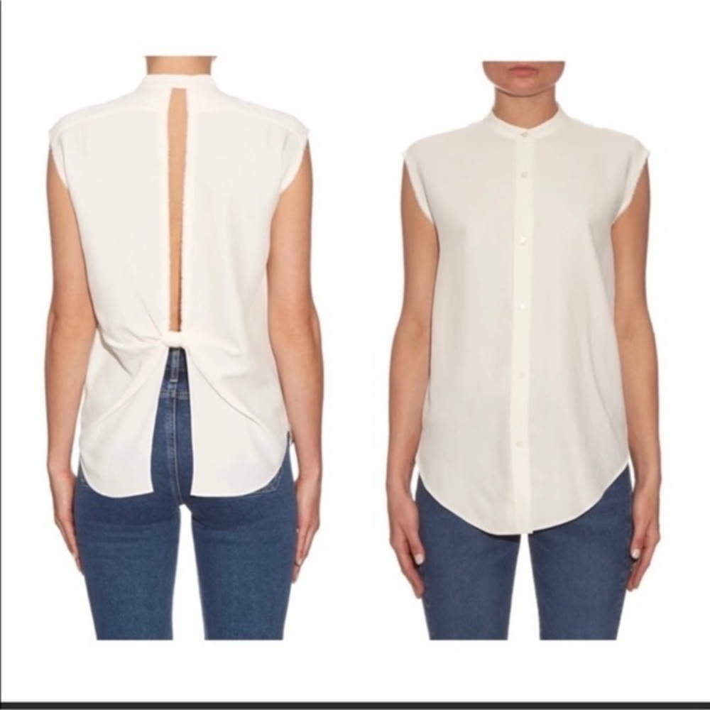 Helmut Lang Women's Jacquard Twill Sleeveless Back Knot Shirt - WHITE - small